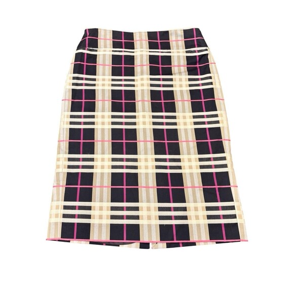 Burberry London Plaid Print Knee-Length Skirt Purple Pink Beige US 8 Cupro - Picture 1 of 8